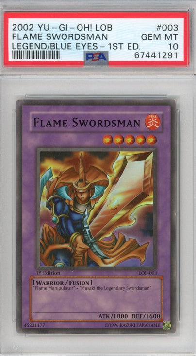 PSA 10 Flame Swordsman - LOB-003 - Super Rare 1st Edition Glossy