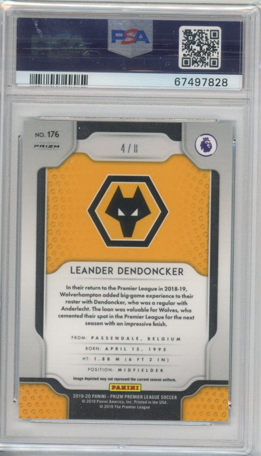 2019-20 Prizm Epl Leander Dendoncker Rookie Blue Shimmer 4/8 Psa 10