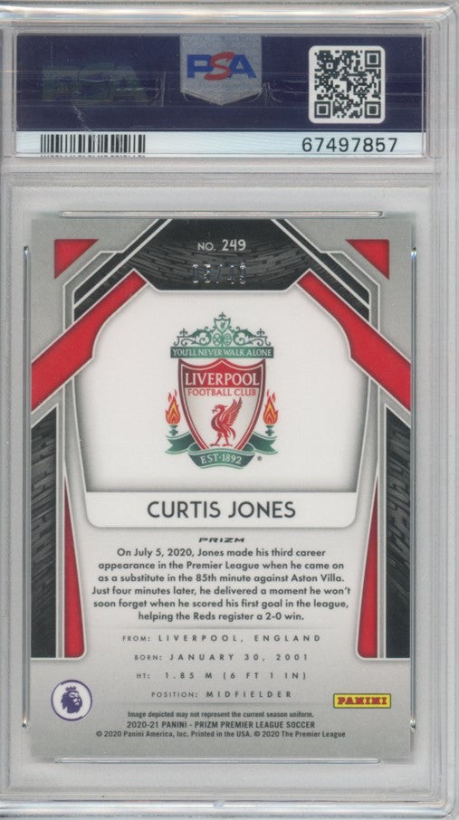 2020-21 Prizm Epl Curtis Jones Rookie Green Ice 5/49 PSA 9