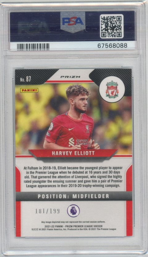 2021-22 Prizm Epl Harvey Elliott Breakaway Rookie Blue 181/199 PSA 9