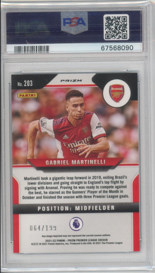 2021-22 Prizm Epl Gabriel Martinelli Breakway Rookie Blue 64/199 Psa 9