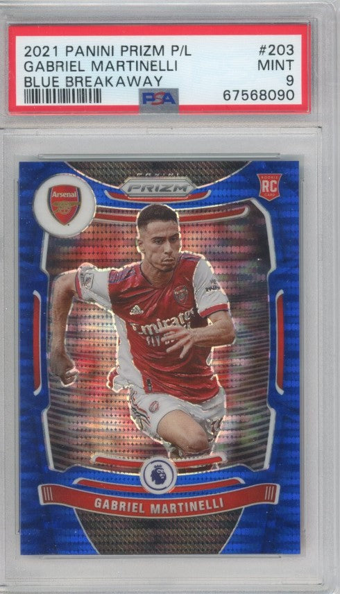 2021-22 Prizm Epl Gabriel Martinelli Breakway Rookie Blue 64/199 Psa 9