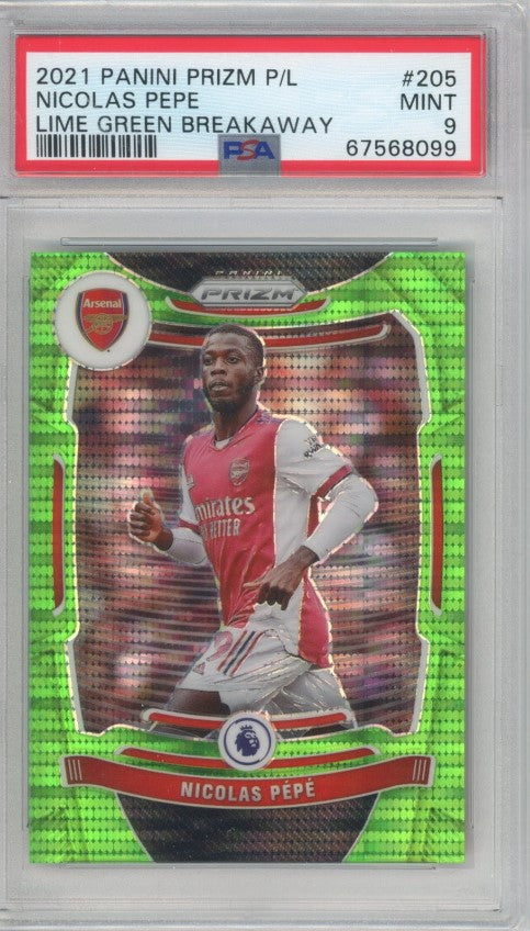 2021-22 Prizm Epl Nicolas Pepe Breakaway Lime Green 2/5 PSA 9