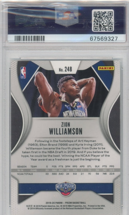 2019-20 Prizm Zion Williamson Base Rookie No 248 Psa 10 327