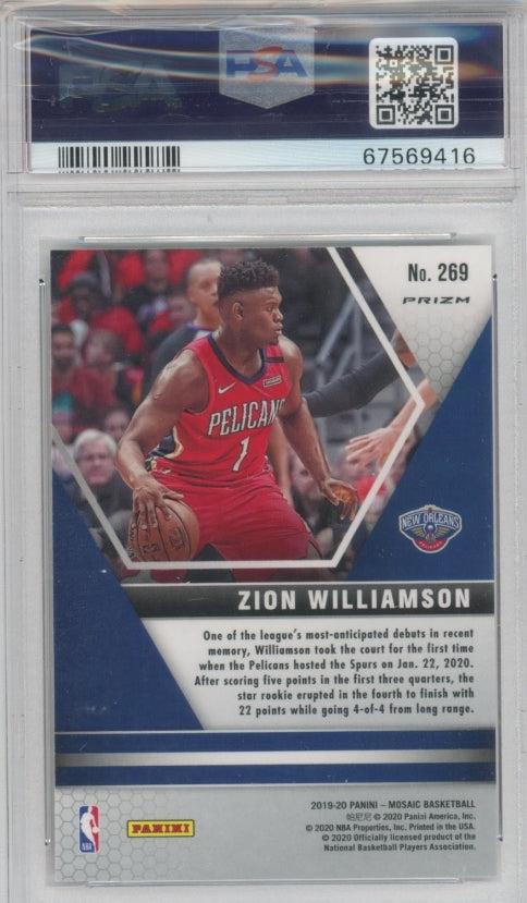 2019-20 Mosaic Zion Williamson Reactive Orange Rookie No 269 Psa 10 416