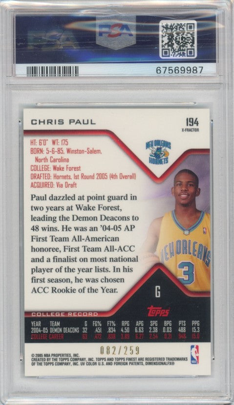 2004 Finest Chris Paul X-fractor 82/259 Psa 8