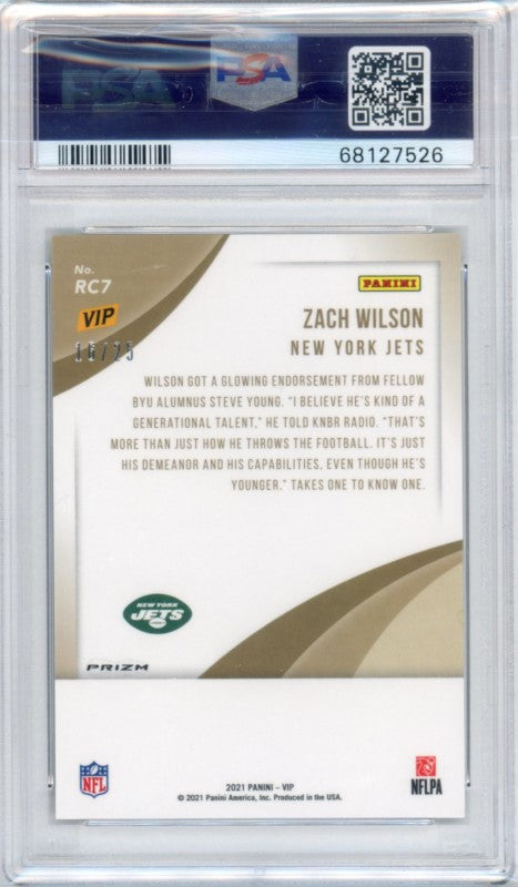 2022 The National Vip Zach Wilson Rookie Camo Green 16/25 PSA 9