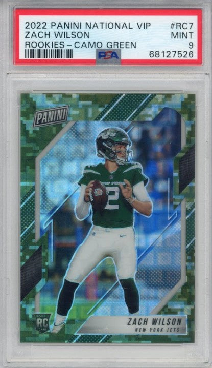 2022 The National Vip Zach Wilson Rookie Camo Green 16/25 PSA 9