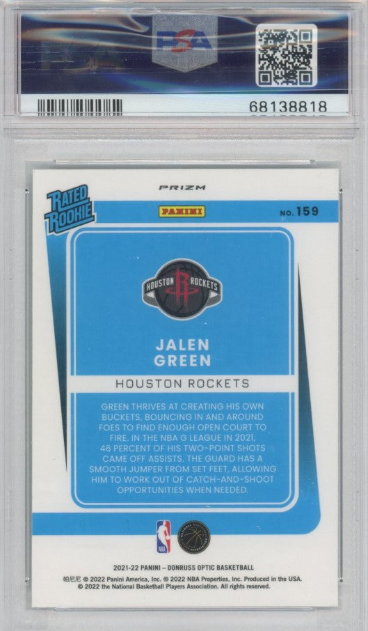 2021-22 Donruss Optic Jalen Green Holo Silver Rookie No 159 PSA 9 818