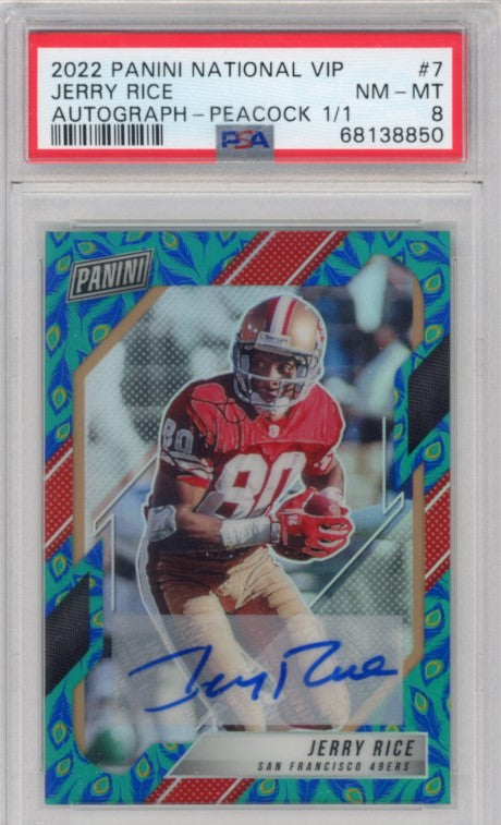 2022 The National Vip Jerry Rice Auto Peacock 1/1 PSA 8