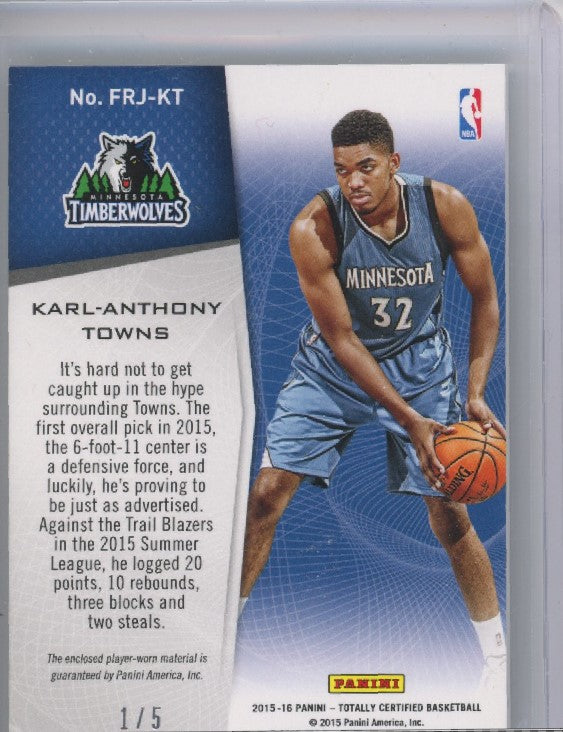 2015-16 Totally Certified Karl-anthony Towns Fabric Game Rookie Patch Green 1/5