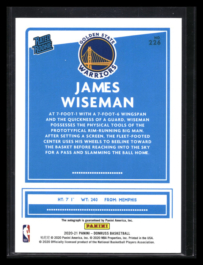 2020-21 Donruss James Wiseman Rated Rookie Signatures Auto Choice Blue 11/49