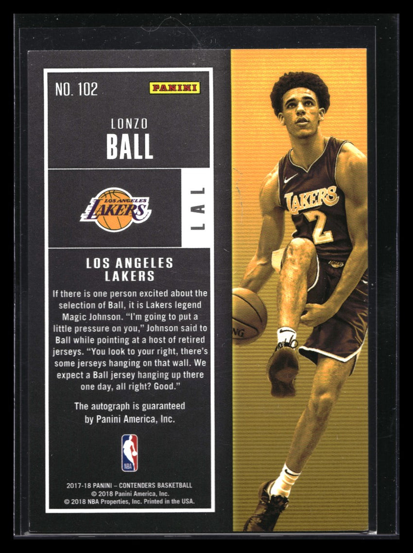 2017-18 Contenders Lonzo Ball Rookie Playoff Ticket Auto 3/65