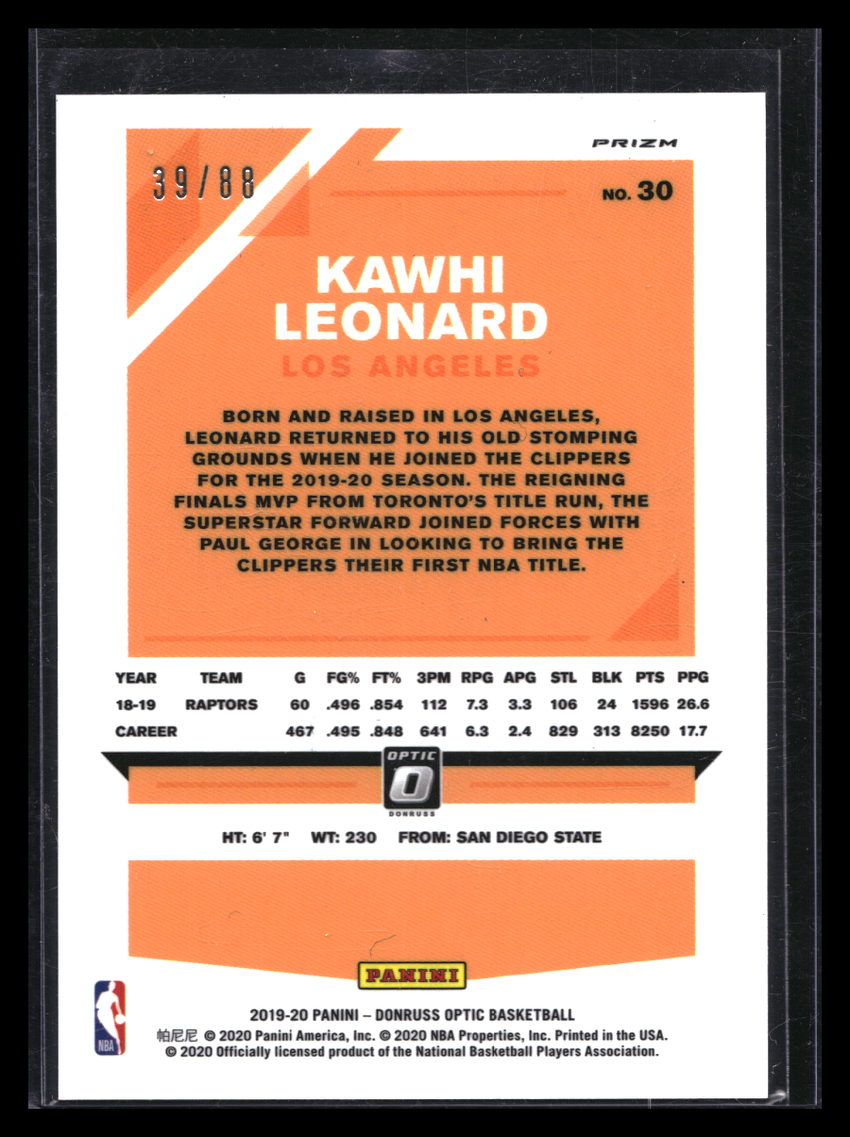 2019-20 Donruss Optic Kawhi Leonard Choice Red Mojo 39/88