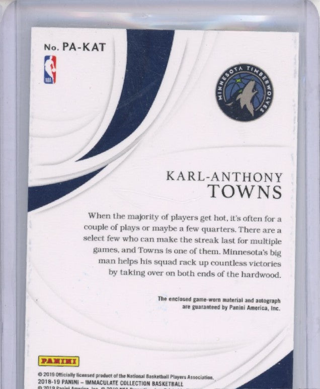 2018-19 Immaculate Karl-anthony Towns Patch Auto Holo Gold 9/10