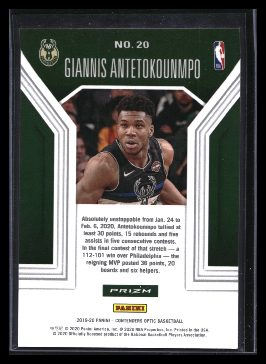 2019-20 Contenders Optic GIANNIS ANTETOKOUNMPO Numbers Game Red Ice #20