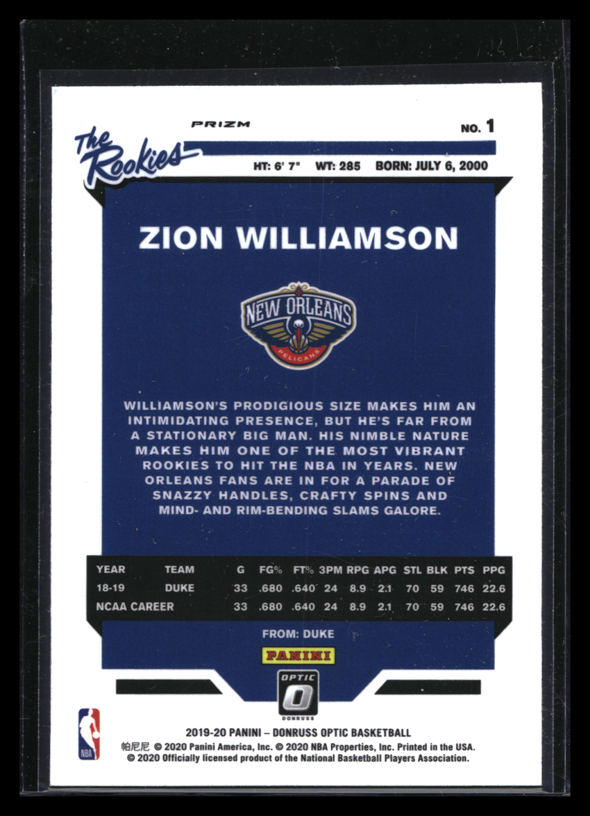 2019-20 Donruss Optic ZION WILLIAMSON The Rookies Holo Silver Prizm #1