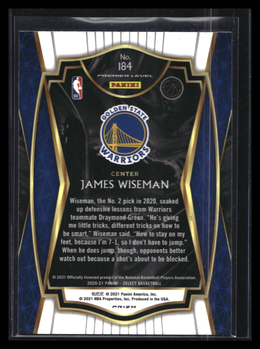 2020-21 Select James Wiseman Premier Level Rookie Silver Prizm No 184
