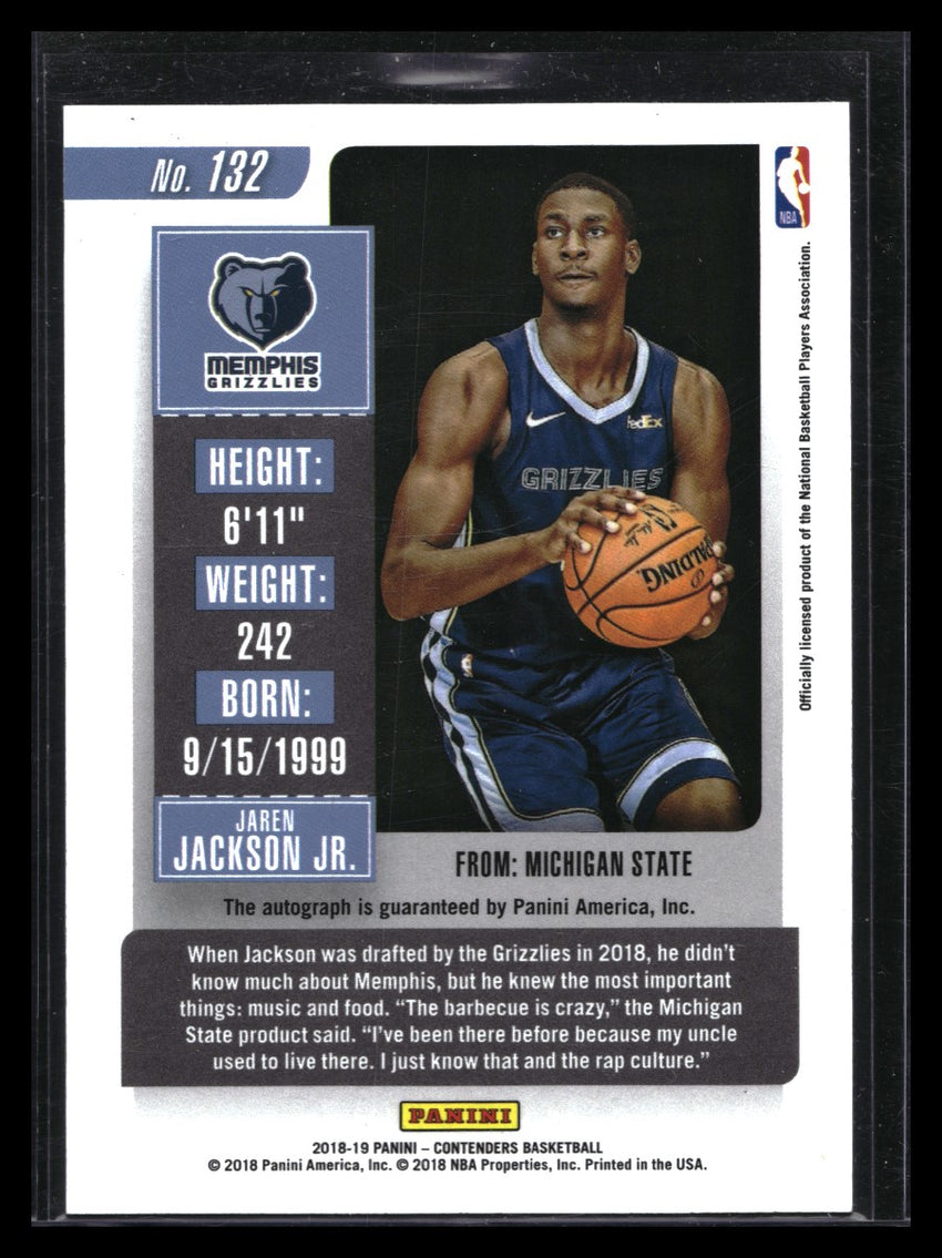 2018-19 Contenders JAREN JACKSON JR. Rookie Ticket Auto #132