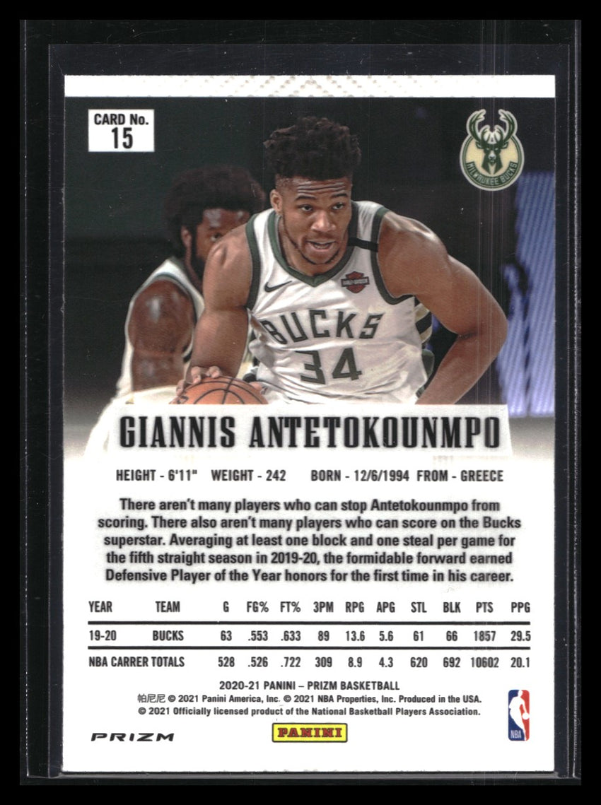 2020-21 Prizm Giannis Antetokounmpo Flashback Silver Prizm No 15