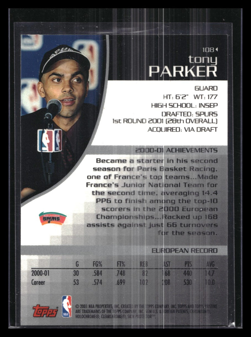 2001-02 Topps Pristine TONY PARKER Rookie Base #108