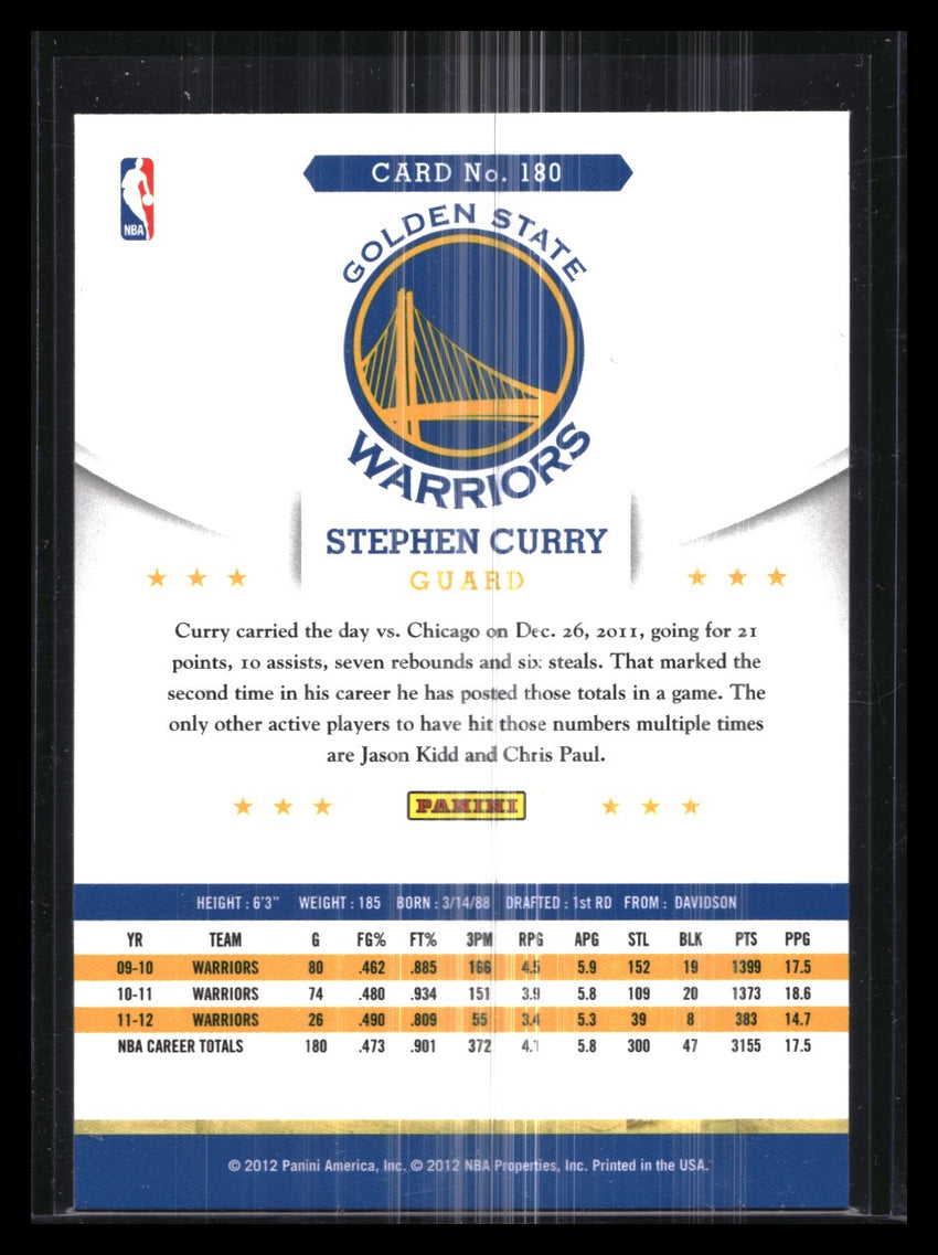 2012-13 Hoops Stephen Curry Base No 180