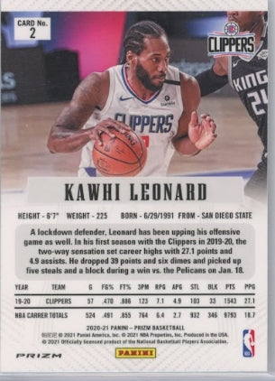 2020-21 Prizm Kawhi Leonard Flashback Silver Prizm No 2
