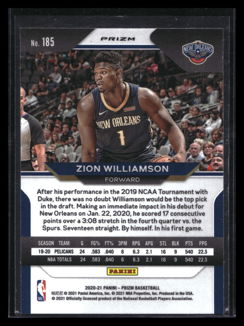 2020-21 Prizm ZION WILLIAMSON Silver Prizm Card #185
