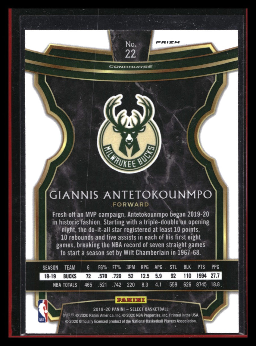 2019-20 Select Giannis Antetokounmpo Concourse Tri-color No 22
