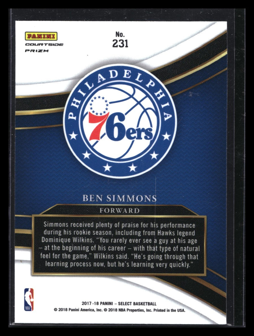 2017-18 Select Ben Simmons Courtside Silver Prizm Sp No 231