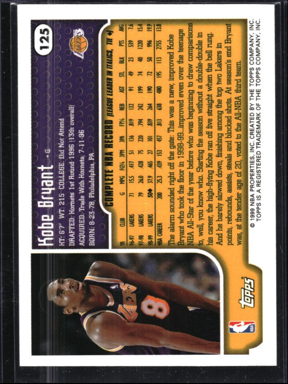 1999-00 Topps Kobe Bryant Nba Tipoff Base No 125