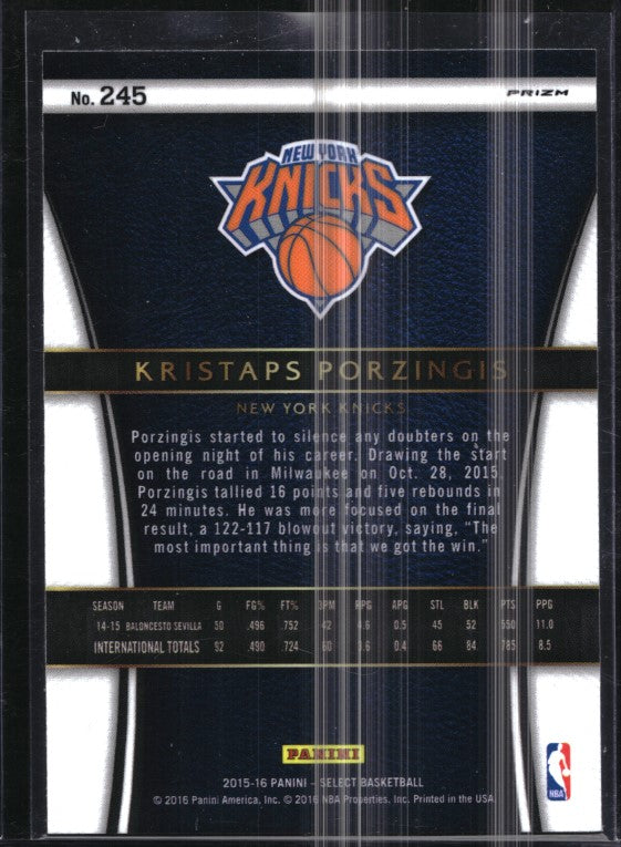 2015-16 Select Kristaps Porzingis Courtside Rookie Silver Prizm Sp No 245