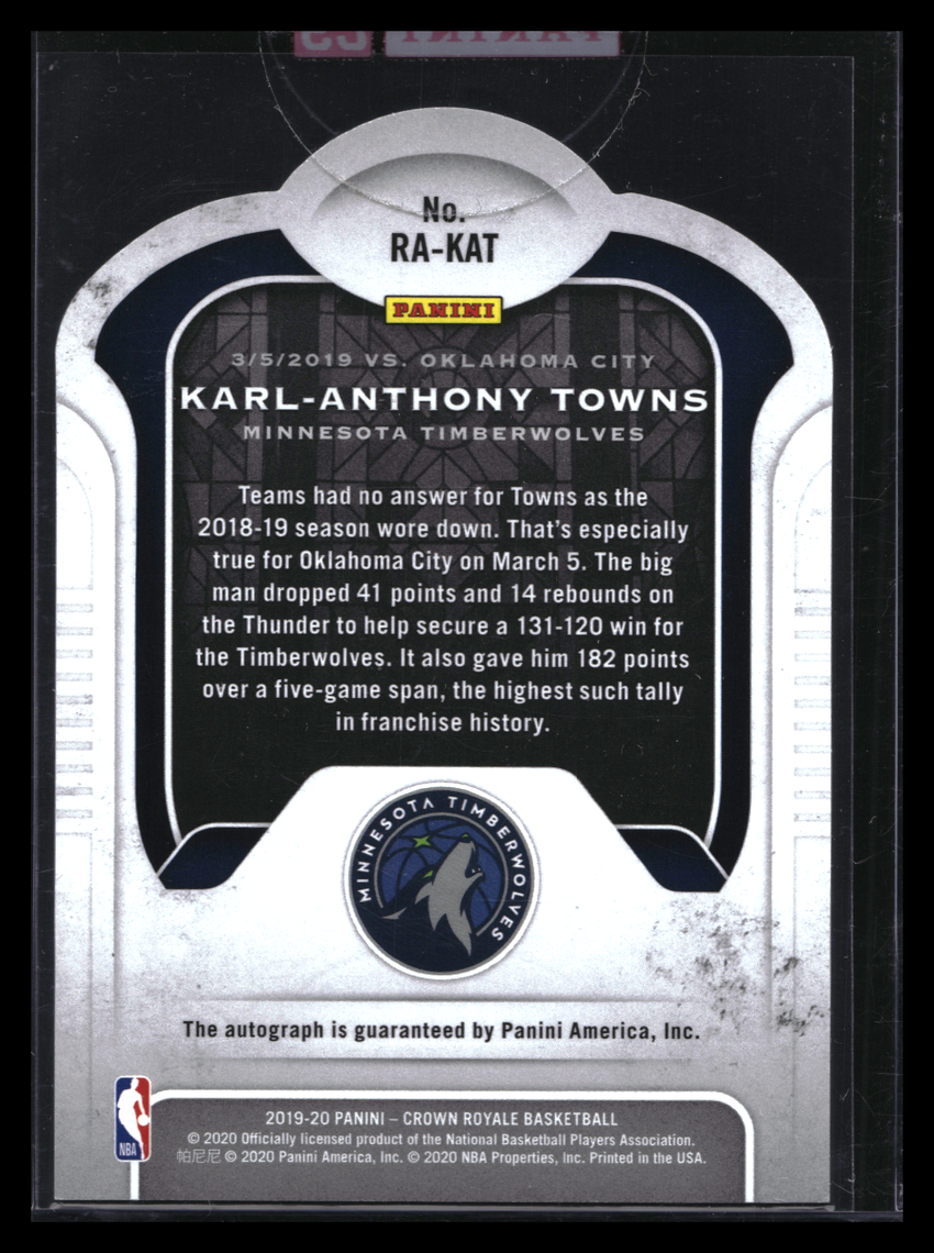 2019-20 Crown Royle Karl-anthony Towns Regal Achievement Auto Premium 3/11
