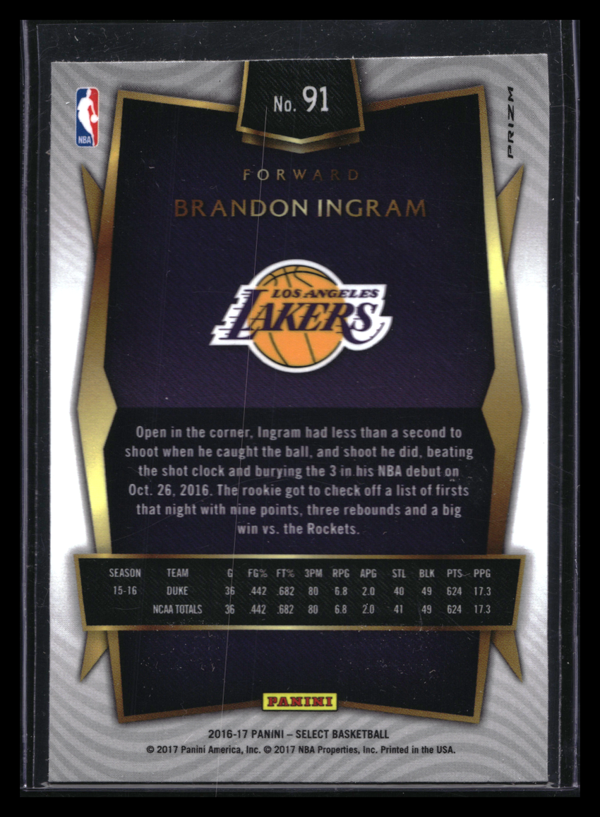 2016-17 Select Brandon Ingram Concourse Rookie Silver Prizm No 91