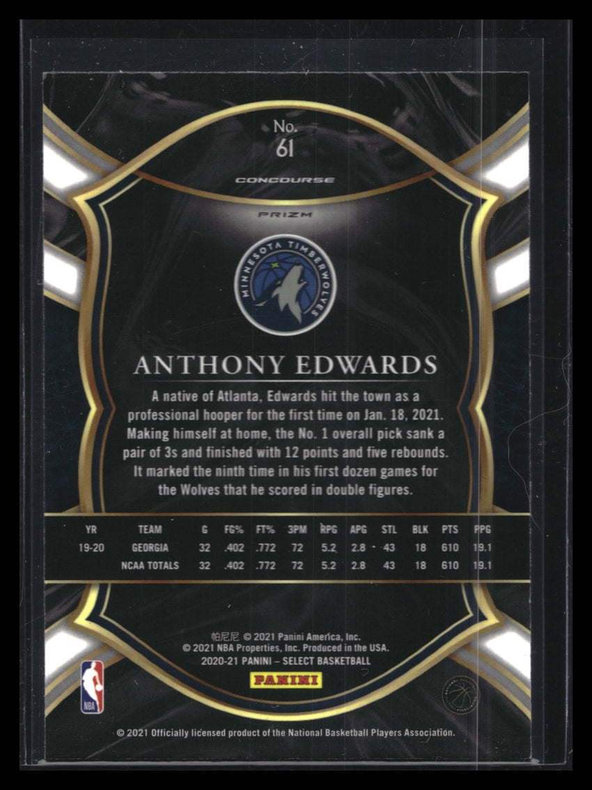 2020-21 Select Anthony Edwards Concourse Rookie Tri-color No 61