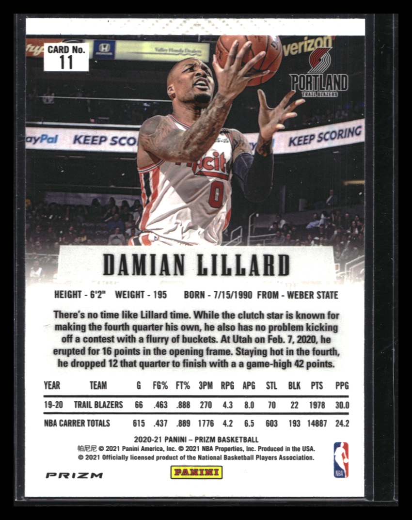 2020-21 Prizm Damian Lillard Flashback Silver Prizm No 11