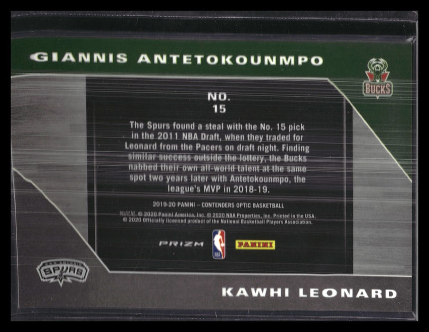 2019-20 Contenders Optic GIANNIS ANTETOKOUNMPO KAWHI Historic Picks Silver #15
