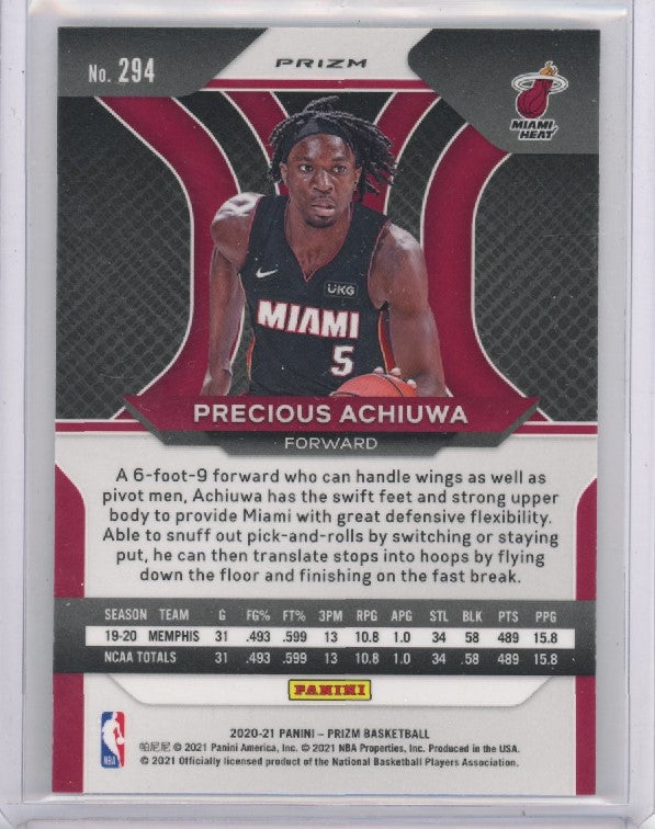 2020-21 Prizm Precious Achiuwa Rookie Silver Prizm No 294