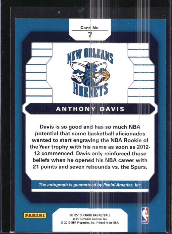 2012-13 Panini Base Set ANTHONY DAVIS Rookie Signature Auto #7
