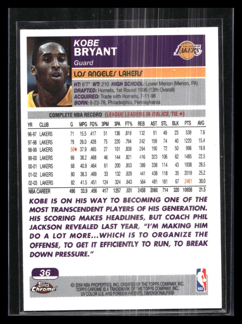 2003-04 Topps Chrome Kobe Bryant Base No 36