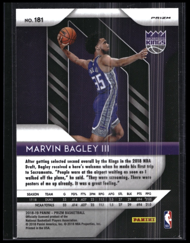 2018-19 Prizm Marvin Bagley Iii Rookie Choice Tiger Stripe Ssp No 181