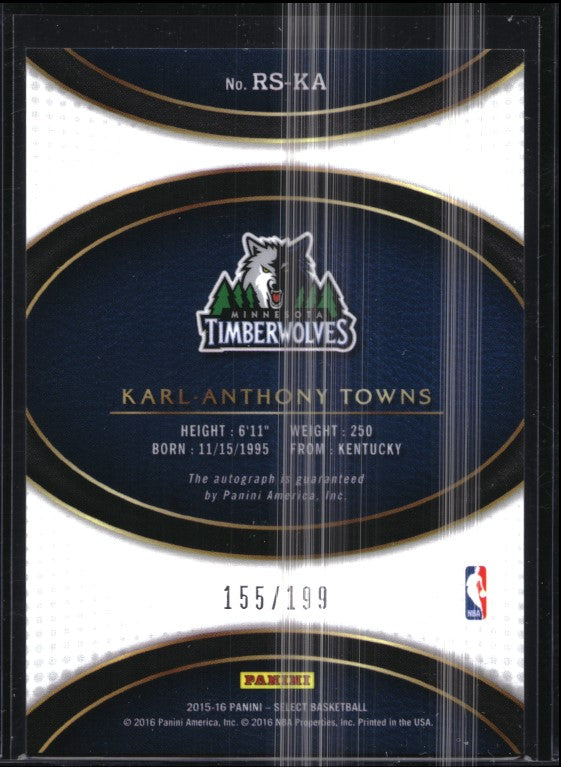 2015-16 Select Karl Anthony-towns Rookie Signatures Auto Base 155/199