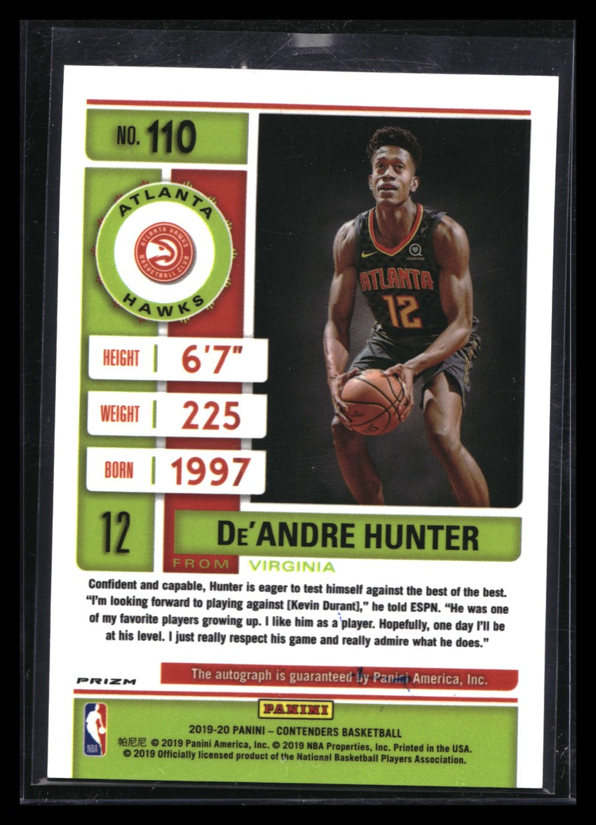 2019-20 Contenders Deandre Hunter Rookie Ticket Auto Premium Silver No 110 B