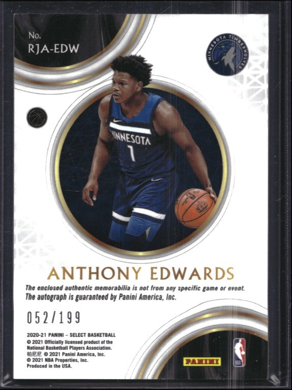 2020-21 Select Anthony Edwards Rookie Jersey Auto Base 52/199
