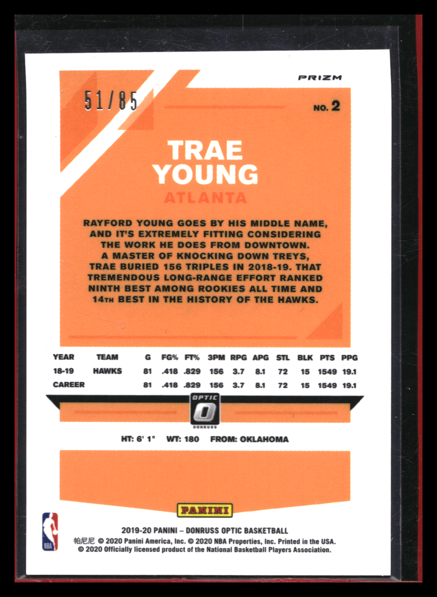 2019-20 Donruss Optic Trae Young Fast Break Red Disco 51/85