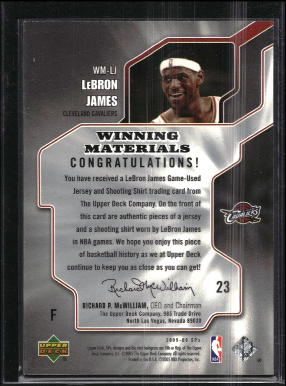 2005-06 Upper Deck Spx Lebron James Winning Materials Dual Jersey No Lj