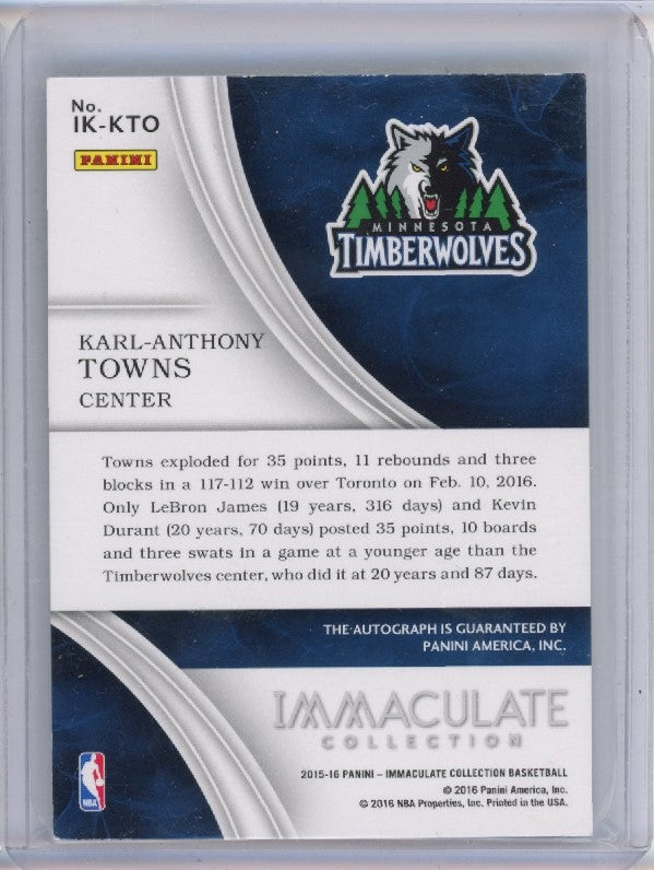 2015-16 Immaculate Karl-anthony Towns Ink Rookie Auto 16/60