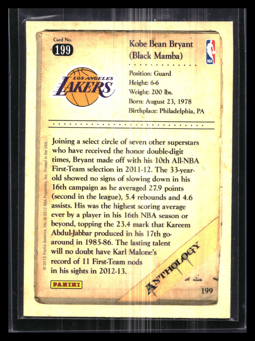 2012-13 Kobe Anthology Kobe Bryant Base No 199