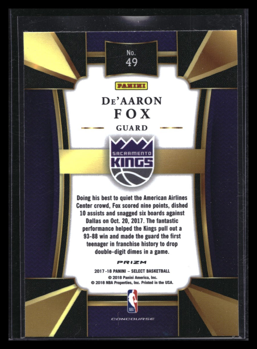 2017-18 Select Deaaron Fox Concourse Rookie Silver Prizm No 49