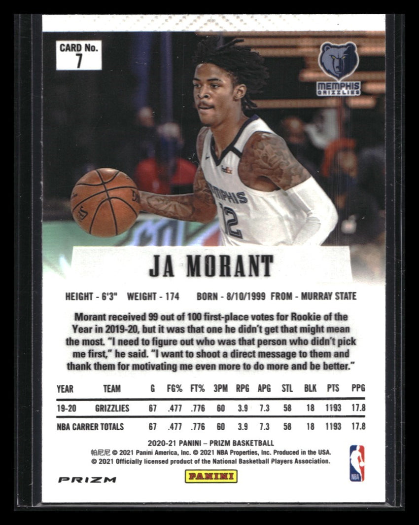 2020-21 Prizm Ja Morant Flashback Hyper Prizm No 7